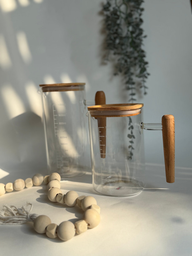 روغن ریز پیرکس مربع درب بامبو دسته چوبی