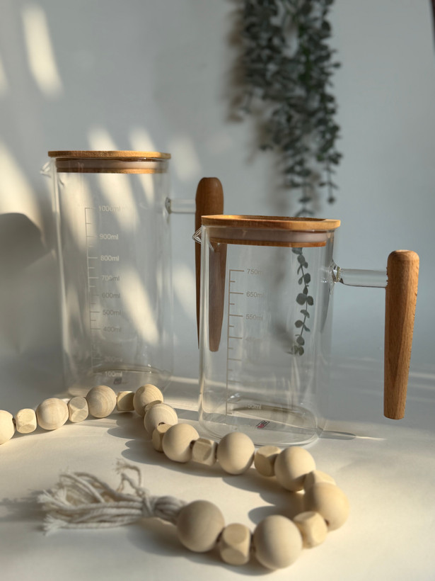 روغن ریز پیرکس مربع درب بامبو دسته چوبی
