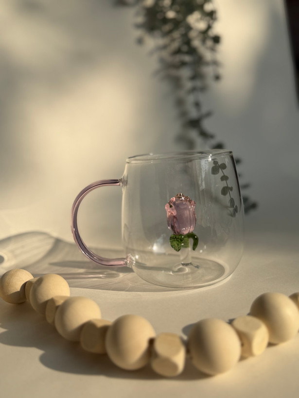 لیوان پیرکس طرح گل داخل شیشه مدل سوپرایزی