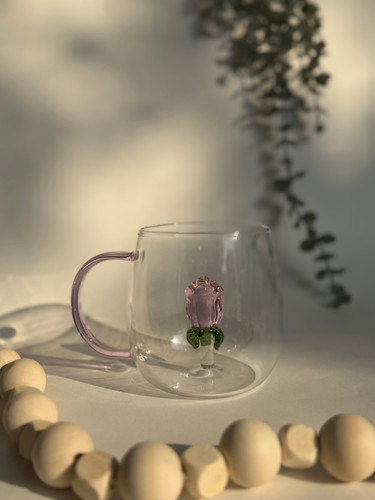 لیوان پیرکس طرح گل داخل شیشه مدل سوپرایزی