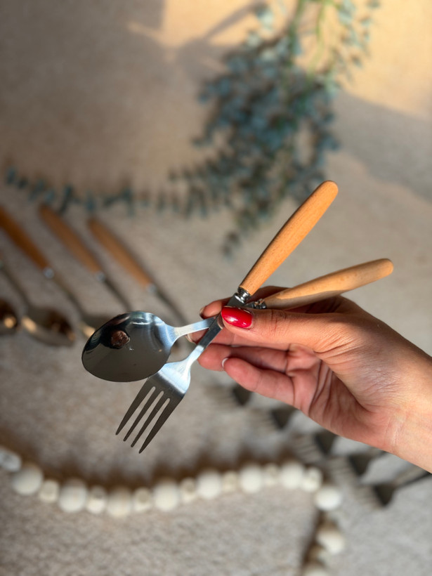قاشق و چنگال دسته چوبی