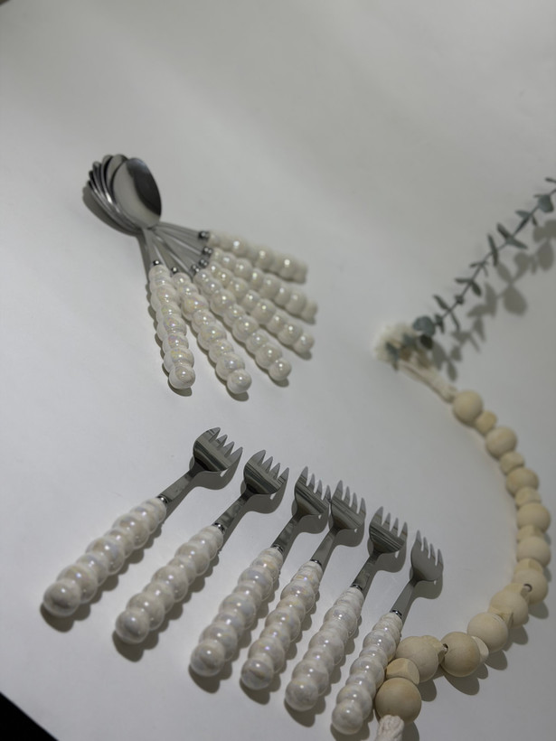 ست قاشق و چنگال دسته سرامیکی مرواریدی