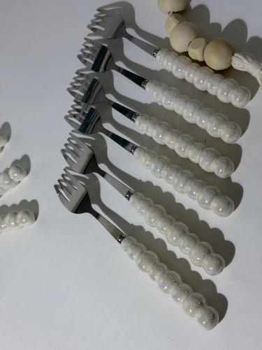 ست قاشق و چنگال دسته سرامیکی مرواریدی